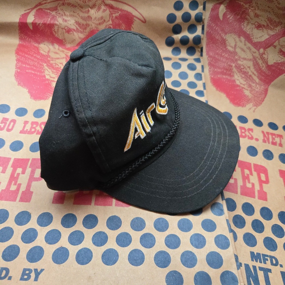 VTG Air Care Aviation Hat Yupoong Black OSFM Snapback Green Roper Trucker Cap - Picture 4 of 6